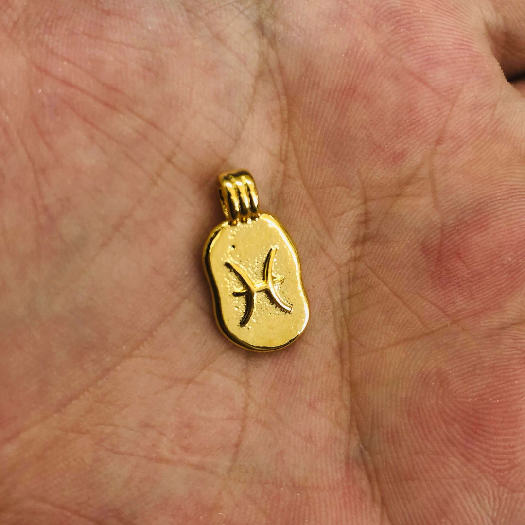24Kt Gold Plated Brass Zodiac Horoscope Sign, Constellation Medallion Pendant, Celestial Astrology Charm for Necklace Jewelry Making