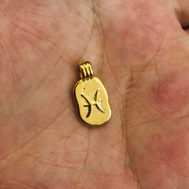 24Kt Gold Plated Brass Zodiac Horoscope Sign, Constellation Medallion Pendant, Celestial Astrology Charm for Necklace Jewelry Making