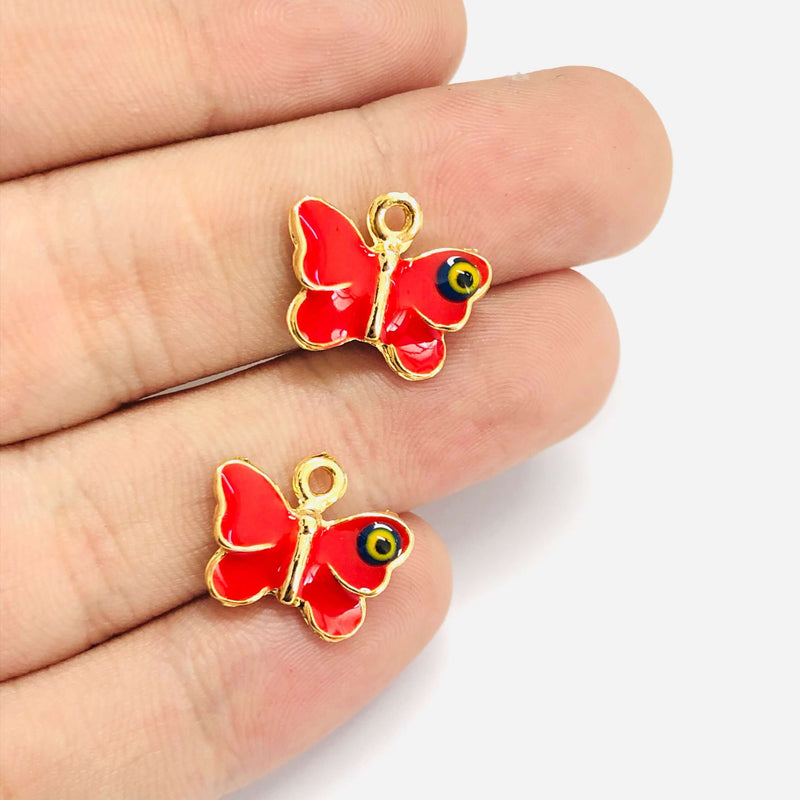 24Kt Gold Plated Enamelled Butterfly Charms With Evil Eye, 2 Pcs in a pack