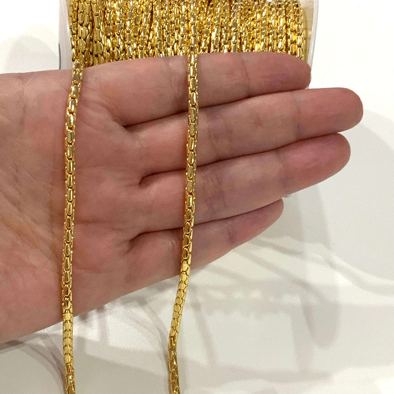 24Kt Shiny Gold Plated Brass 3mm Soldered Chain, 3.3 Feet, 1 Meter