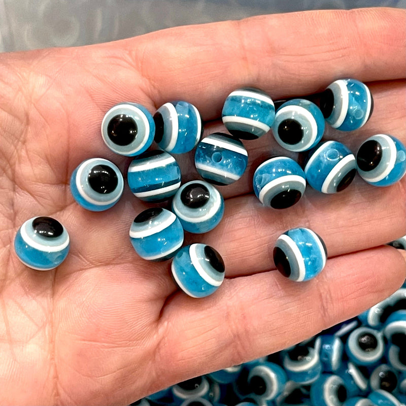 Perles rondes transparentes en résine Evil Eye de 10 mm, 50 gr environ 72 perles dans un paquet