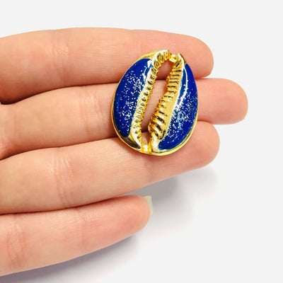 24Kt Gold Plated Brass Glitter Navy Enamelled Cowrie Charm, 30x24mm£1.5