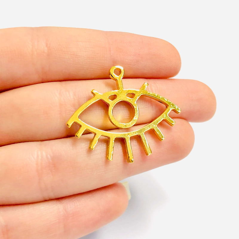 24Kt Shiny Gold Plated Orange Enamelled Eye Charm