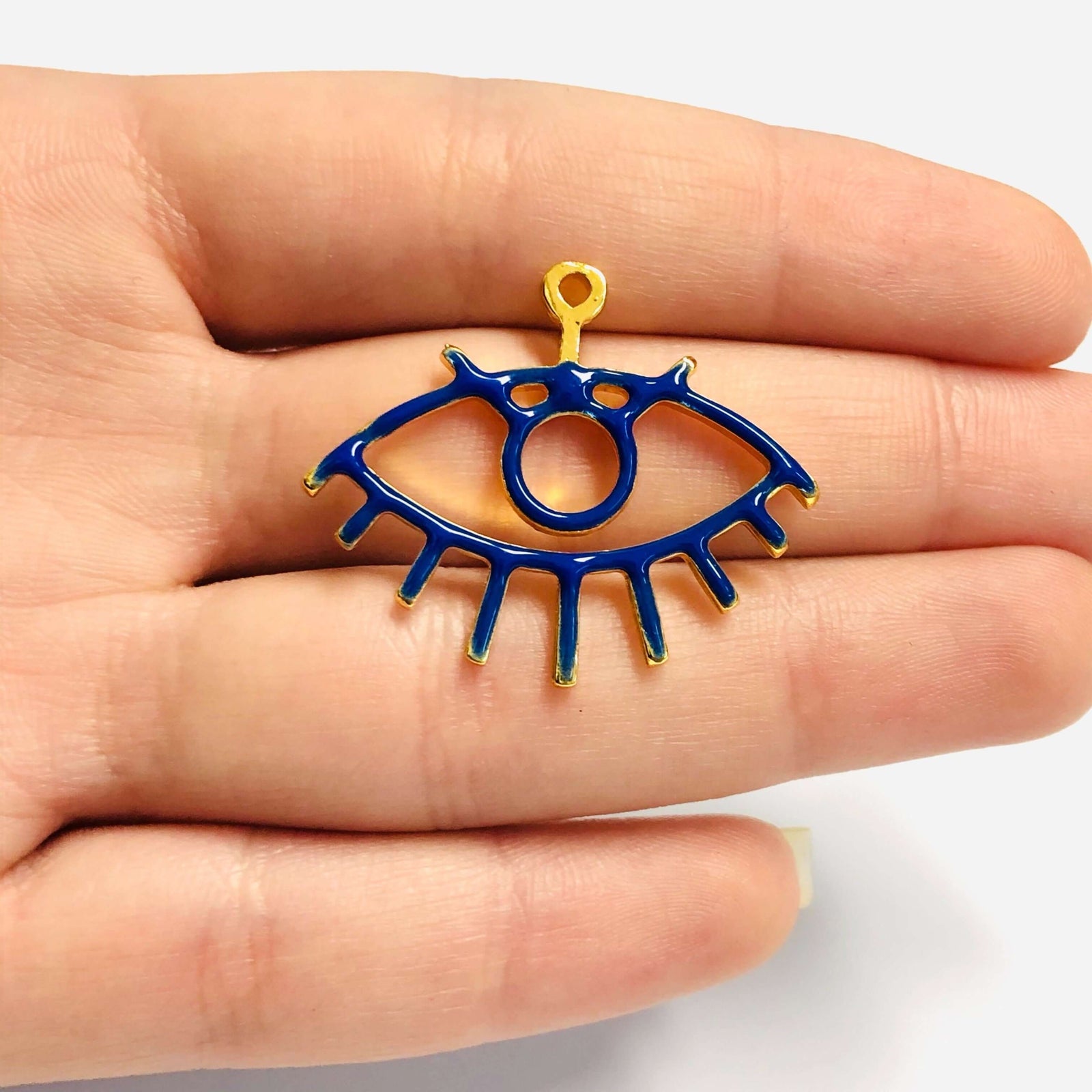 24Kt Shiny Gold Plated Navy Enamelled Eye Charm
