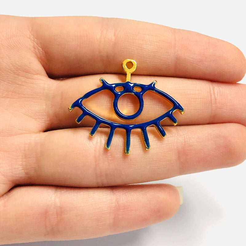 24Kt Shiny Gold Plated Navy Enamelled Eye Charm