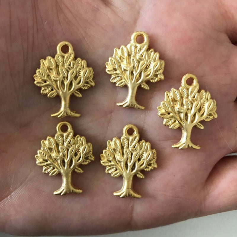 Breloques arbre de vie plaqué or 24 carats, pendentifs arbre de vie, 20x16 mm, 5 pièces dans un paquet