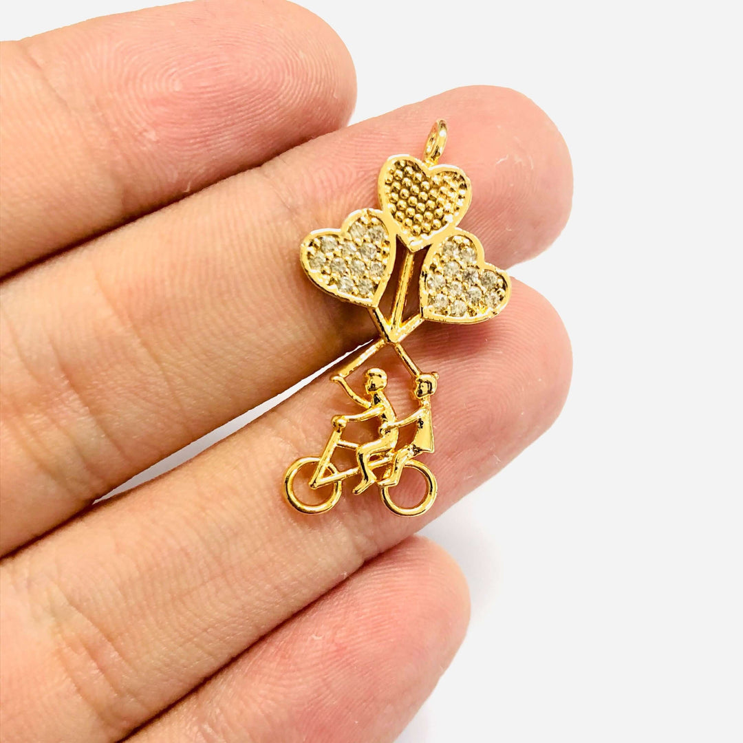 24Kt Gold Plated Bicycle Love Brass Micro Pave Zirconia Pendant