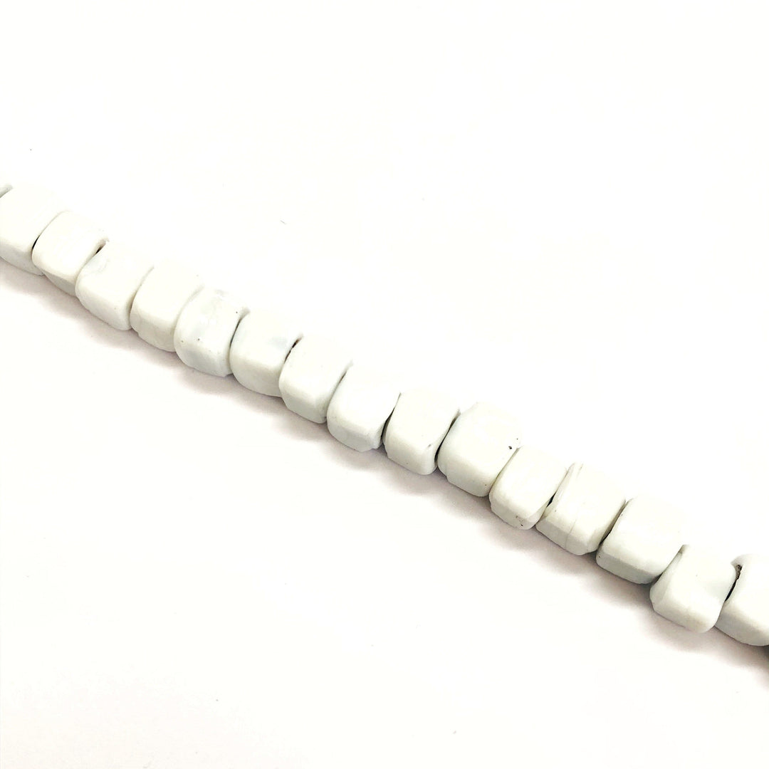 Hand Made Glass Cube Beads, Large Hole Traditional Lampwork Glass Beads, 10 Beads-White