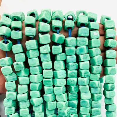 Hand Made Glass Cube Beads, Large Hole Traditional Lampwork Glass Beads, 10 Beads-MINT