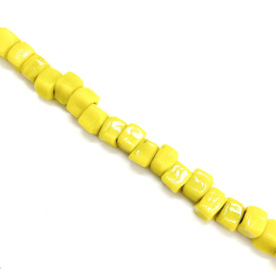 Hand Made Glass Cube Beads, Large Hole Traditional Lampwork Glass Beads, 10 Beads-YELLOW
