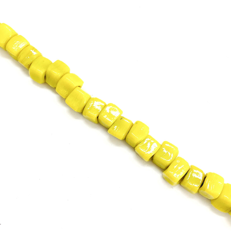 Hand Made Glass Cube Beads, Large Hole Traditional Lampwork Glass Beads, 10 Beads-YELLOW