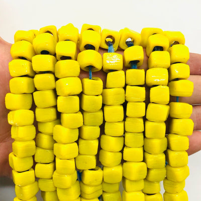 Hand Made Glass Cube Beads, Large Hole Traditional Lampwork Glass Beads, 10 Beads-YELLOW