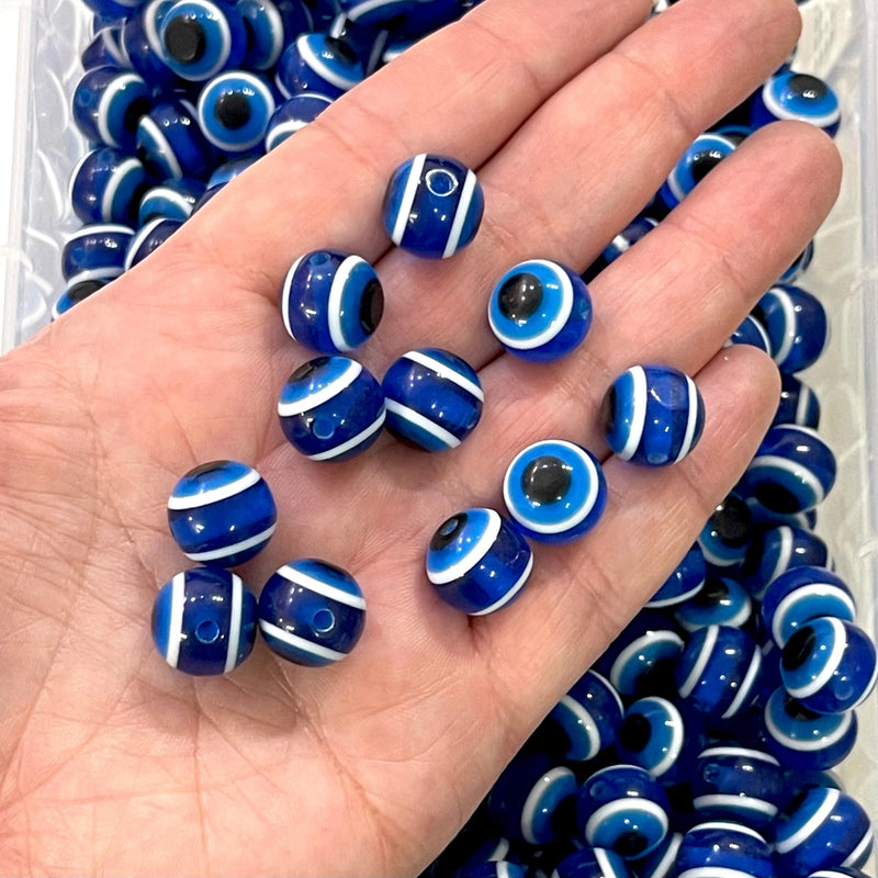 Perles rondes transparentes en résine Evil Eye de 12 mm, 50 gr environ 42 perles dans un paquet