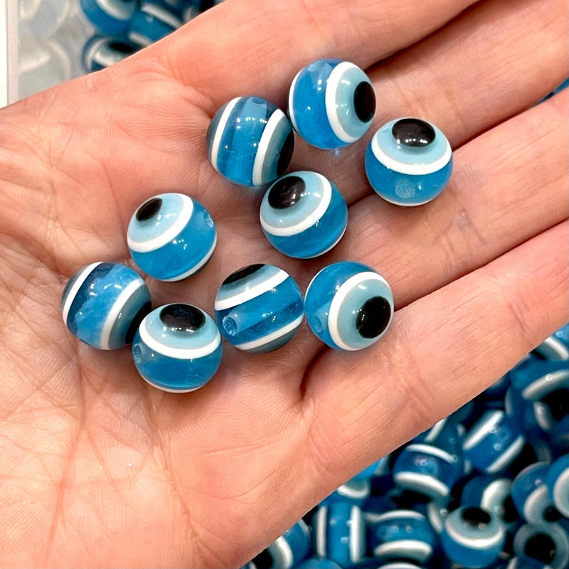 Perles rondes transparentes en résine Evil Eye de 12 mm, 50 gr environ 42 perles dans un paquet