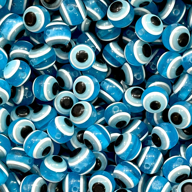 12mm Transparent Round Resin Evil Eye Beads, 50 Gr Approx 42 Beads in a Pack