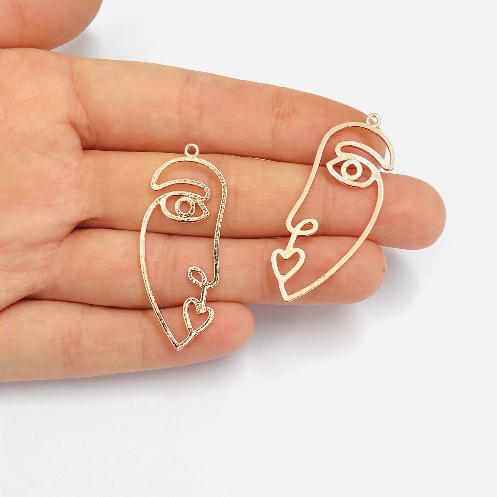 Face Outline Rose Gold Plated Brass Charms, Abstract Face Pendants, 2 pcs in a pack