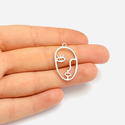 Charmes en laiton plaqué argent avec contour de visage, pendentifs de visage abstrait, 2 pièces dans un paquet