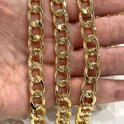 13x10mm Gold Gourmet Chain, 24 Kt Gold Plated Chain, 13x10mm Gold Plated Open Link Chain, Necklace Chain,£7