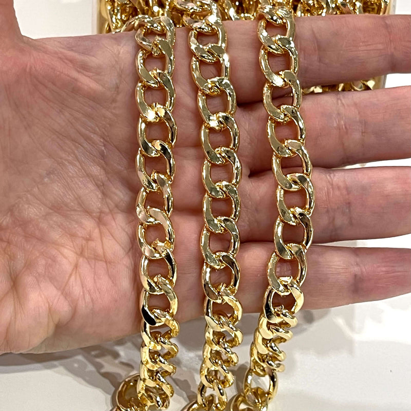 13x10mm Gold Gourmet Chain, 24 Kt Gold Plated Chain, 13x10mm Gold Plated Open Link Chain, Necklace Chain,£7