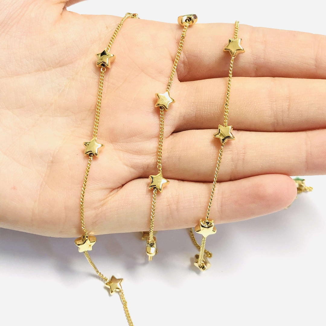 24Kt Gold Plated Chain with 6mm Stars, 1 Meter