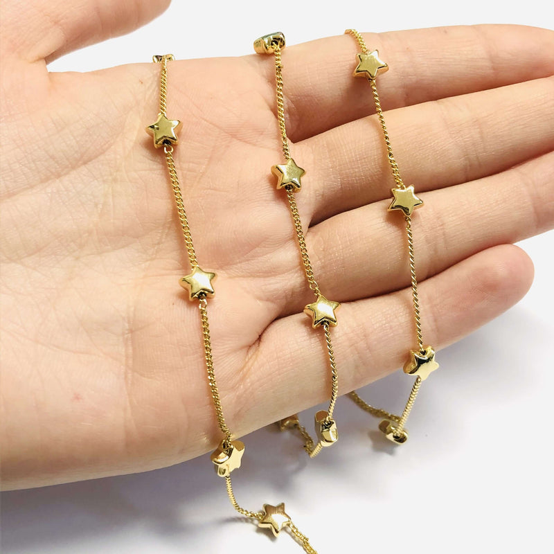 24Kt Gold Plated Chain with 6mm Stars, 1 Meter