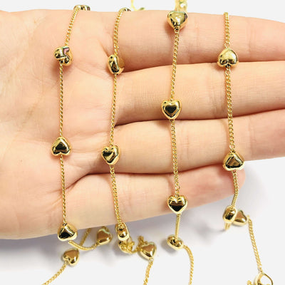 24Kt Gold Plated Chain with 6mm Hearts, 1 Meter