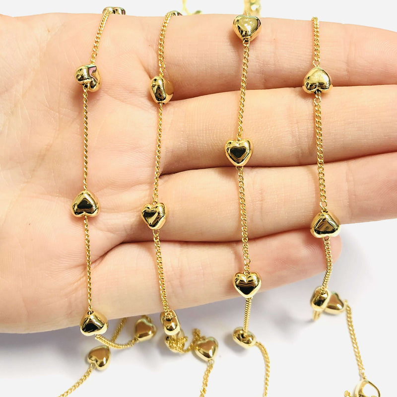 24Kt Gold Plated Chain with 6mm Hearts, 1 Meter