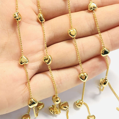 24Kt Gold Plated Chain with 6mm Hearts, 1 Meter