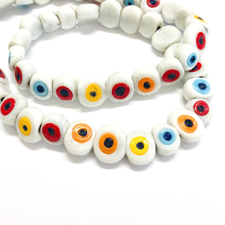Traditional Turkish Artisan Handmade Glass Evil Eye Beads, Large Hole Evil Eye Glass Beads, 25 Beads per pack
