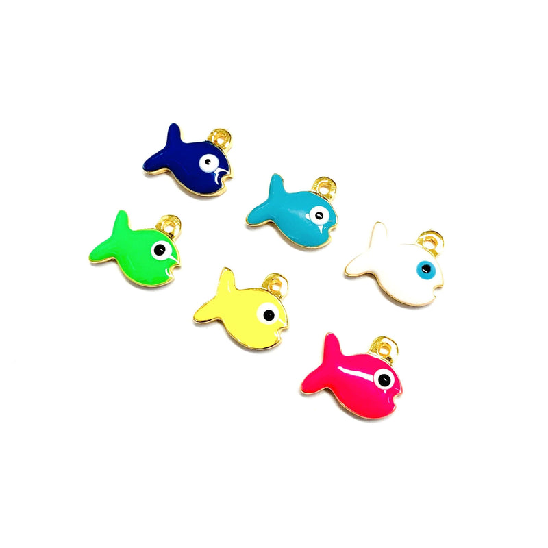 24Kt Gold Plated Enamelled Neon Green Fish Charms, 2 pcs in a Pack