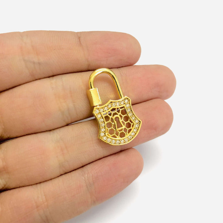 24Kt Gold Plated Brass Carabiner Clasp, Micro Pave Carabiner Screw Clasp