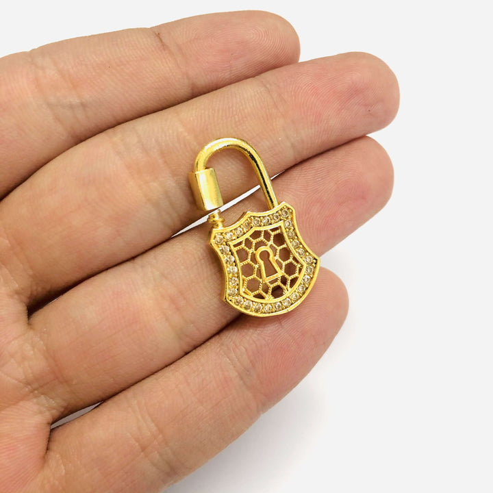 24Kt Gold Plated Brass Carabiner Clasp, Micro Pave Carabiner Screw Clasp