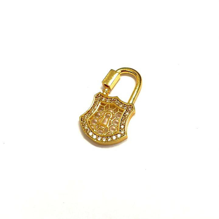 24Kt Gold Plated Brass Carabiner Clasp, Micro Pave Carabiner Screw Clasp