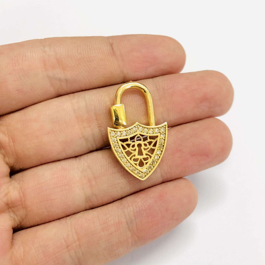 24Kt Gold Plated Brass Carabiner Clasp, Micro Pave Carabiner Screw Clasp