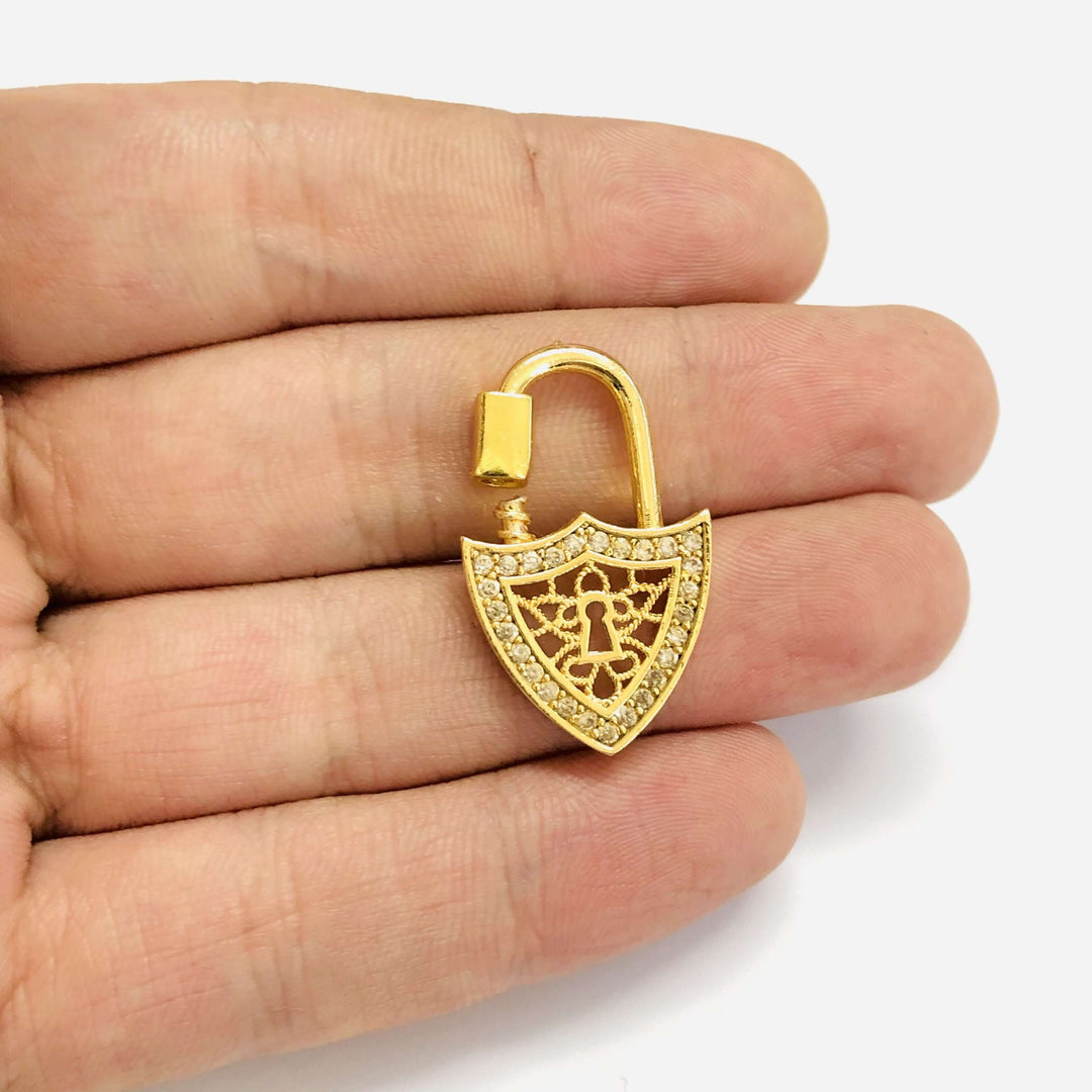 24Kt Gold Plated Brass Carabiner Clasp, Micro Pave Carabiner Screw Clasp