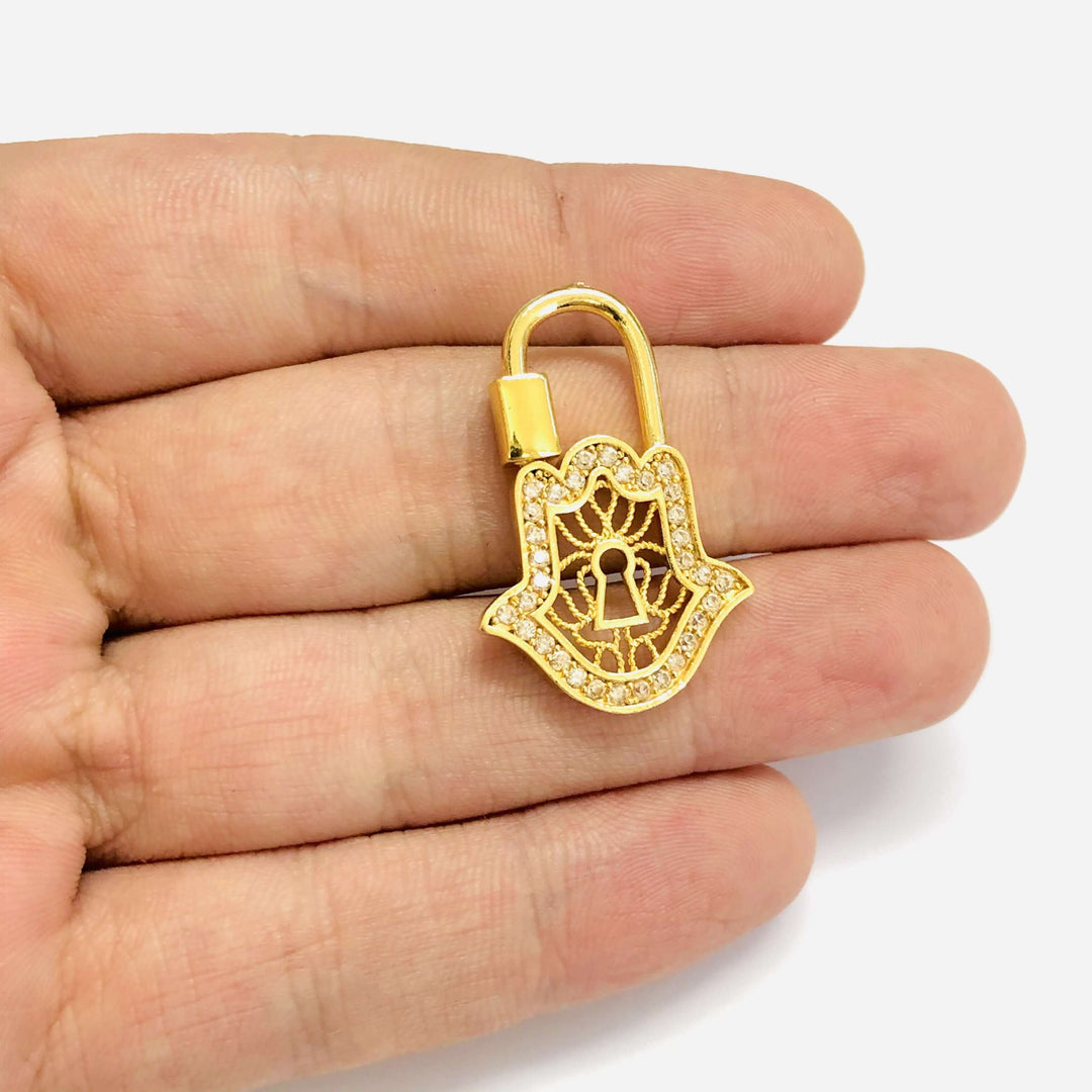 24Kt Gold Plated Brass Carabiner Clasp, Micro Pave Carabiner Screw Clasp