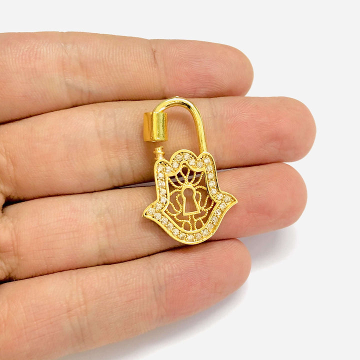 24Kt Gold Plated Brass Carabiner Clasp, Micro Pave Carabiner Screw Clasp