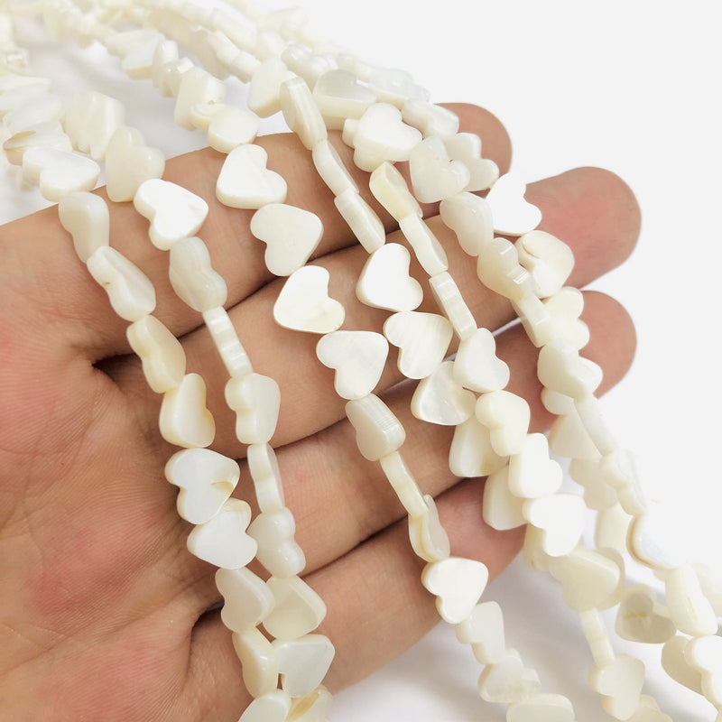 Mother Of Pearl Heart 6mm Beads, Horizontal Hole Hearts, 61 Beads Strand