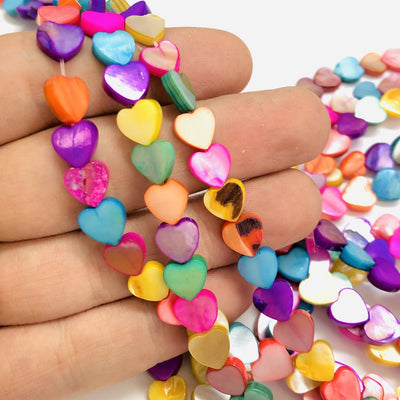 Mother Of Pearl Colored Heart 8mm Beads, Holes Through Top, 10 Beads in a pack