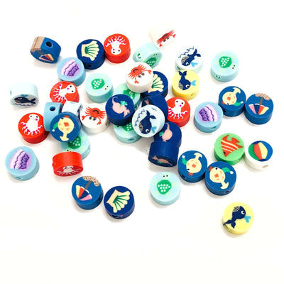 10mm Polymer Clay Round Sea Collection Beads,10 Beads in a Pack£1.2