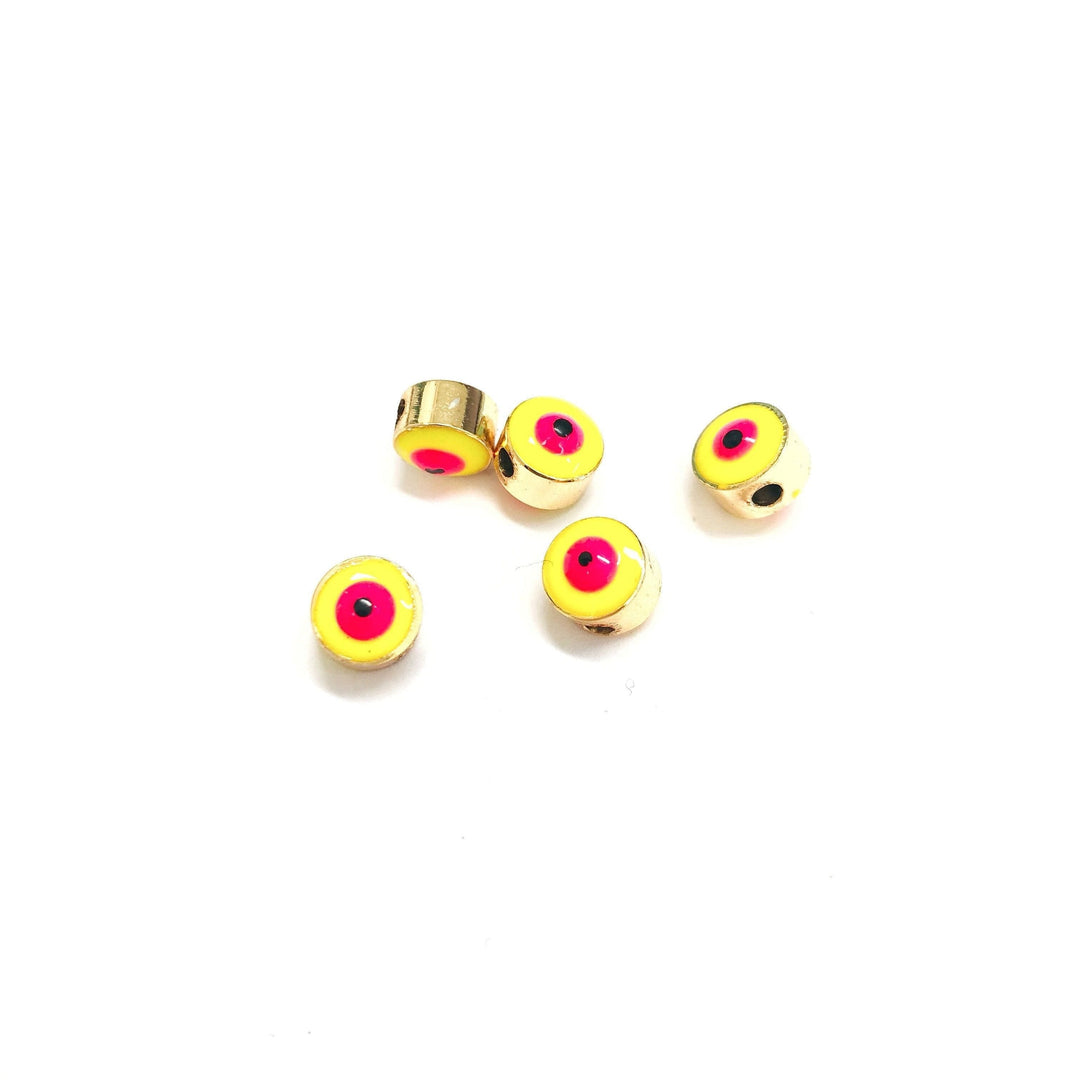 7mm 24K Gold Plated Evil Eye Beads, 7mm 24K Gold Plated Evil Eye Spacers, 5 Pcs in a Pack