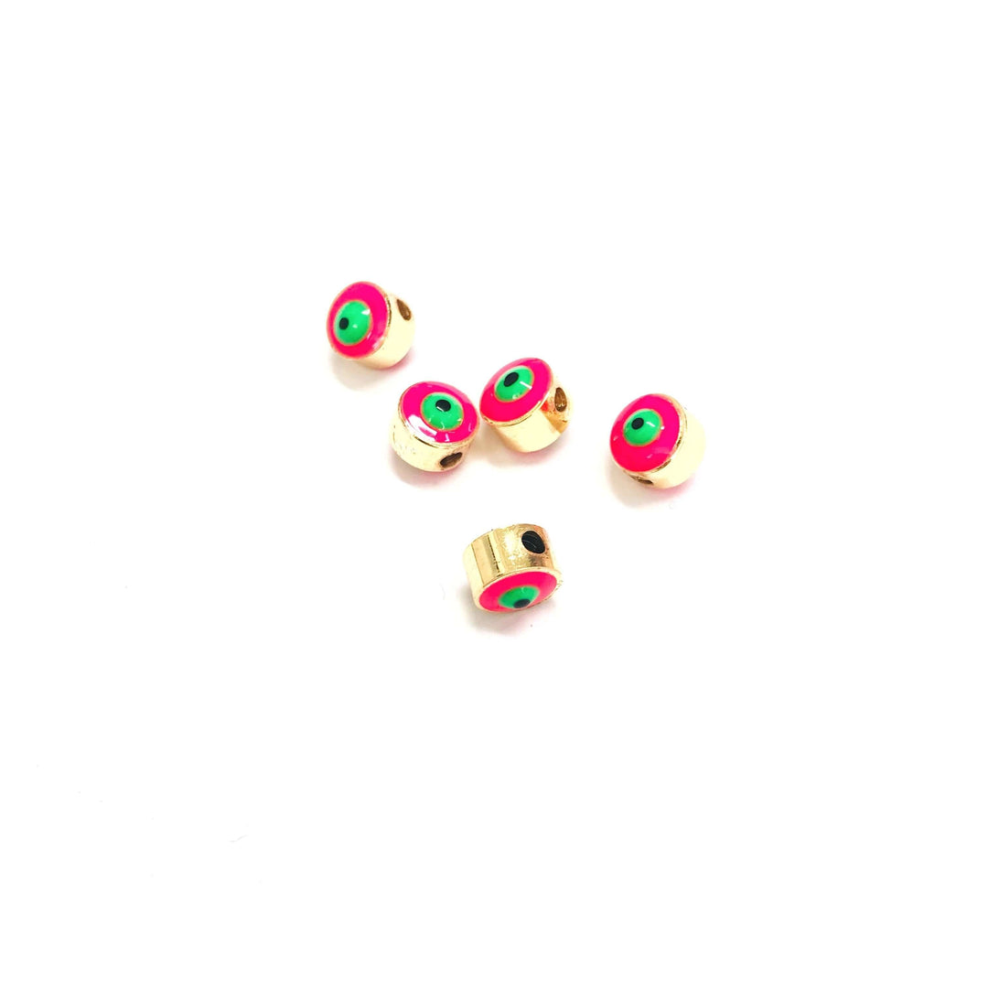 6mm 24K Gold Plated Evil Eye Beads, 6mm 24K Gold Plated Evil Eye Spacers, 5 Pcs in a Pack