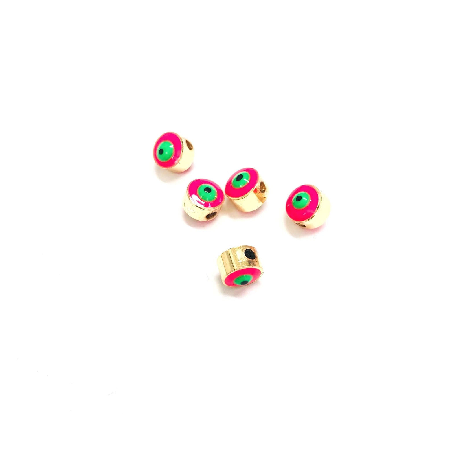 6mm 24K Gold Plated Evil Eye Beads, 6mm 24K Gold Plated Evil Eye Spacers, 5 Pcs in a Pack
