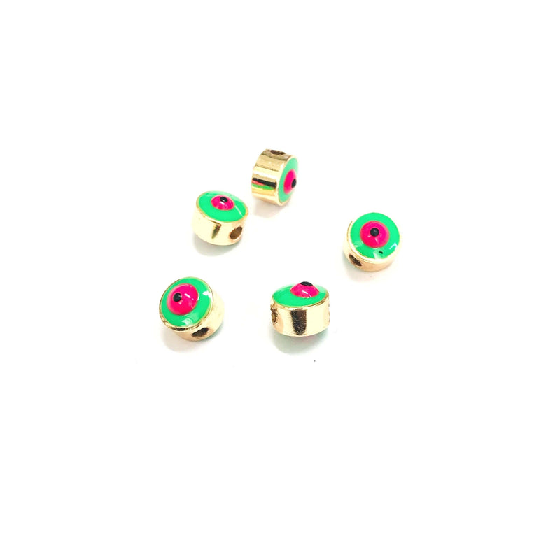 6mm 24K Gold Plated Evil Eye Beads, 6mm 24K Gold Plated Evil Eye Spacers, 5 Pcs in a Pack