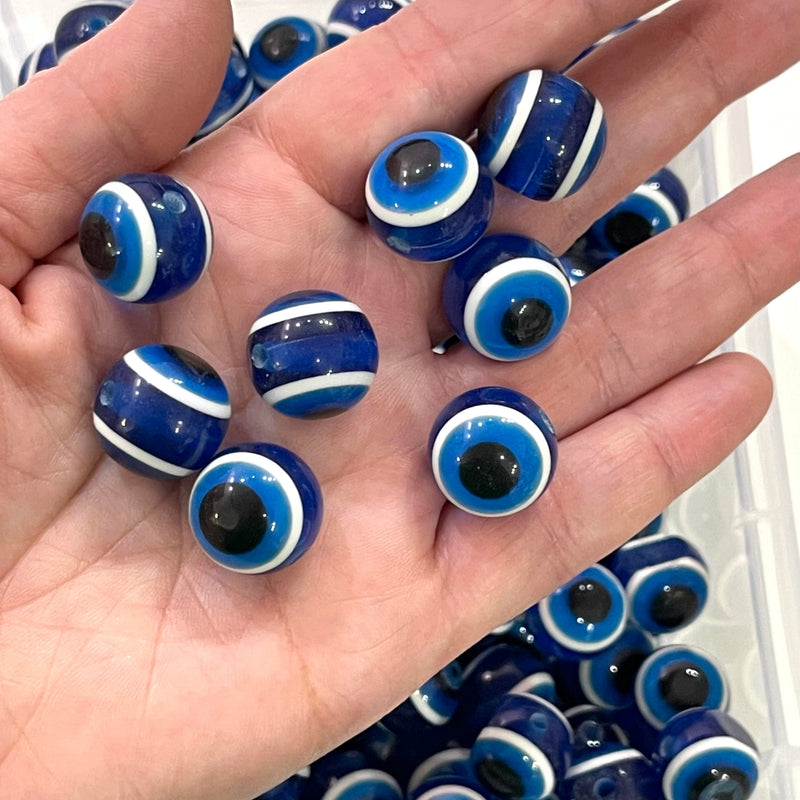 16mm Transparent Round Resin Evil Eye Beads, 50 Gr Approx 18 Beads in a Pack