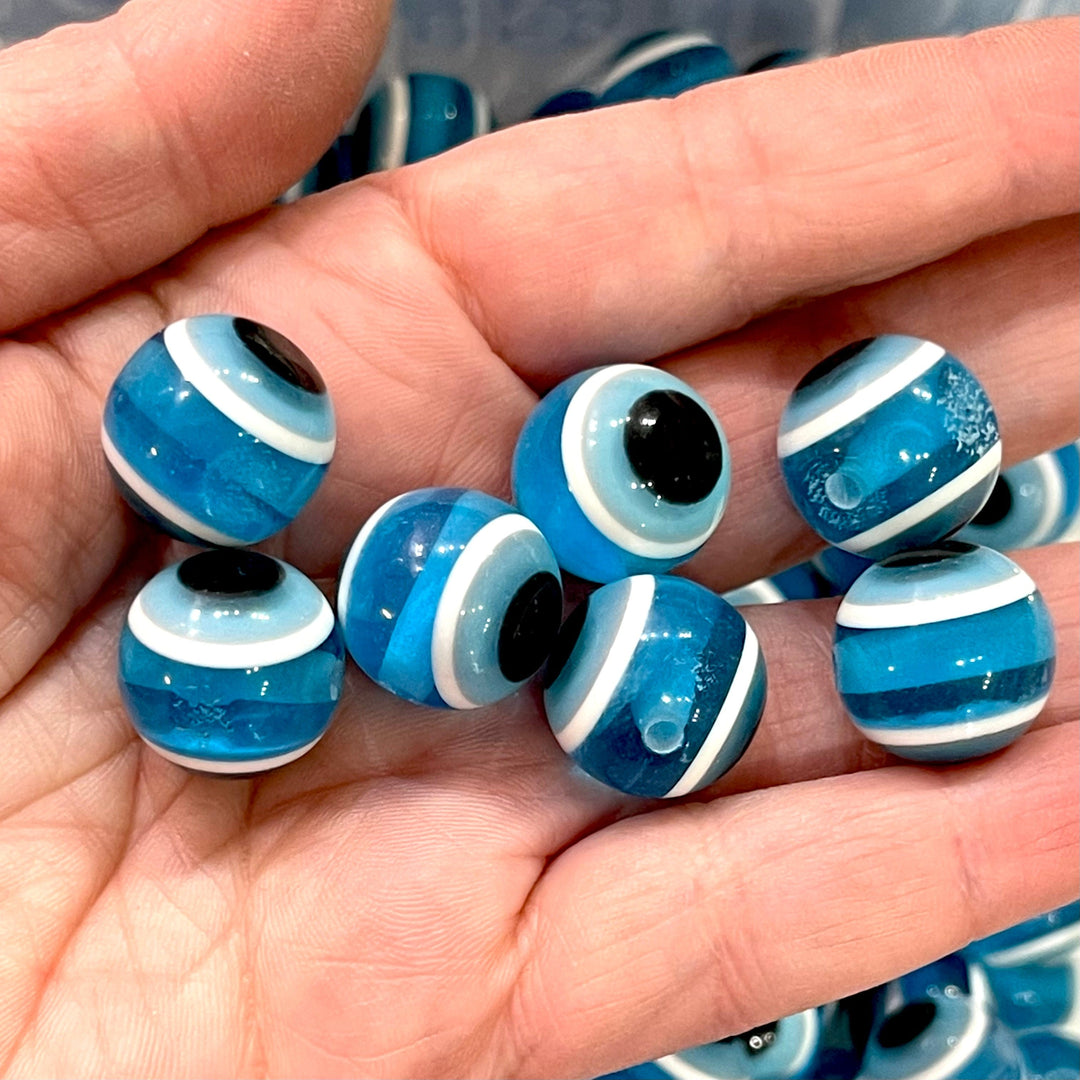 16mm Transparent Round Resin Evil Eye Beads, 50 Gr Approx 18 Beads in a Pack
