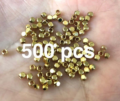 2mm Cubes 24Kt Gold Plated Spacer Beads-50 Pieces in a pack