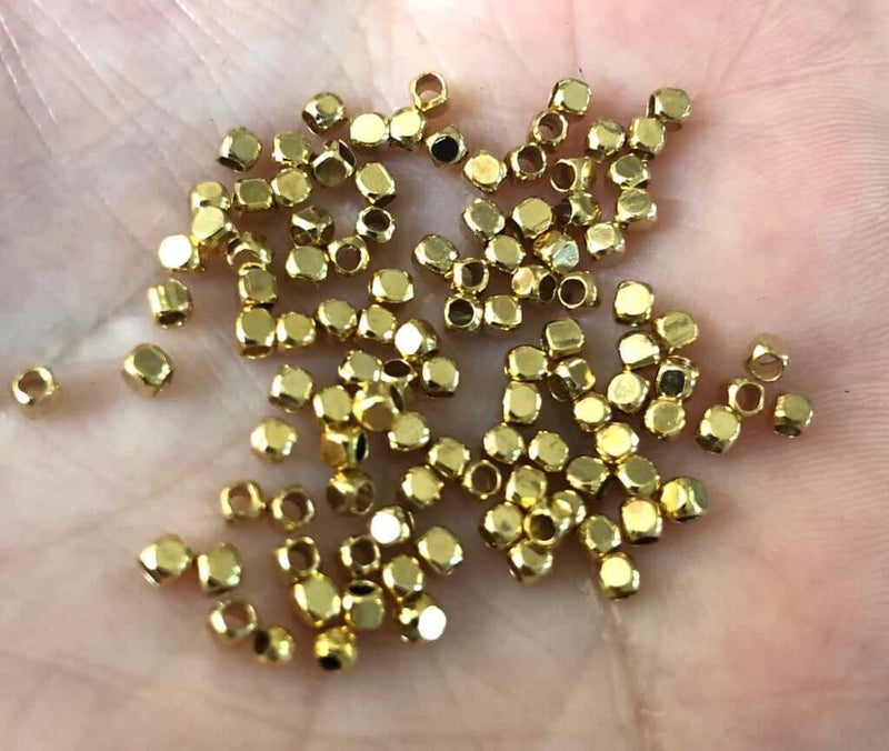 2mm Cubes 24Kt Gold Plated Spacer Beads-50 Pieces in a pack