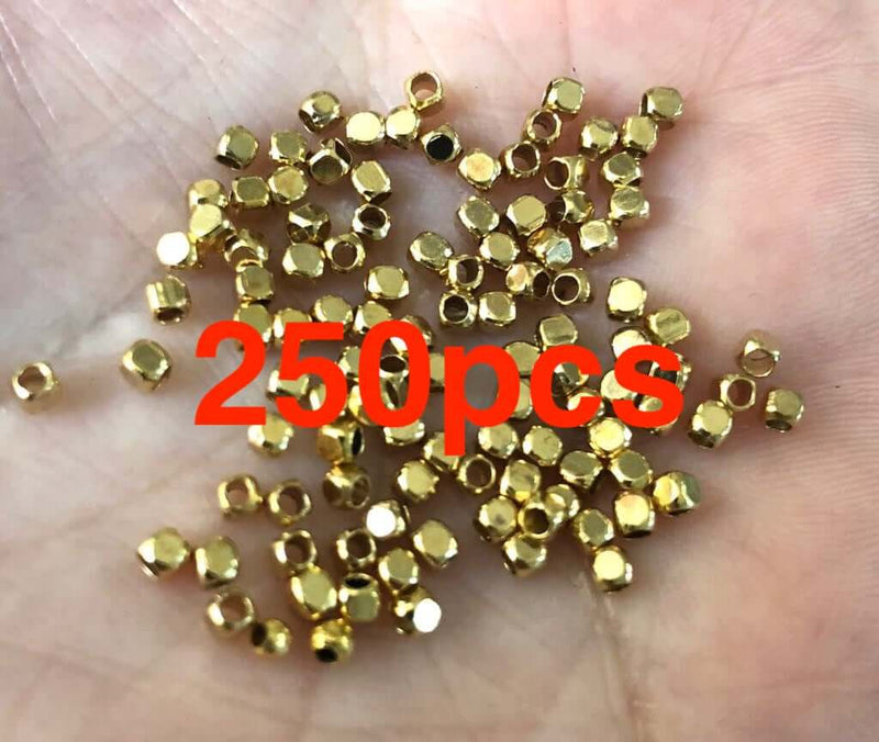 2mm Cubes 24Kt Gold Plated Spacer Beads-50 Pieces in a pack