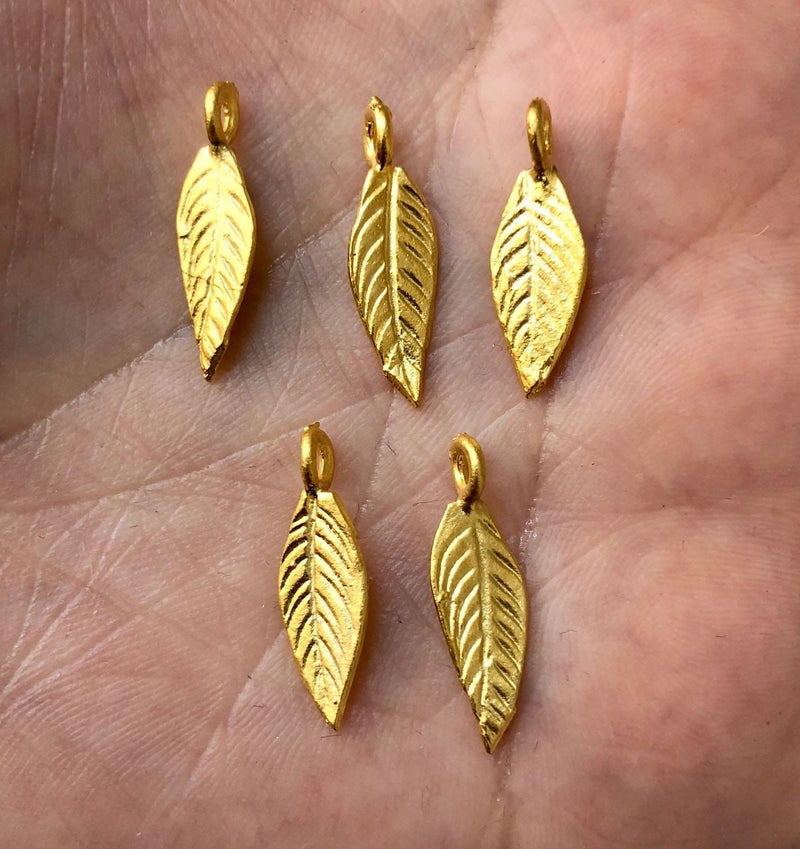 24Kt Matte Gold Plated Leaf Charms, Gold Leaf Pendants, 10 pieces in a pack,